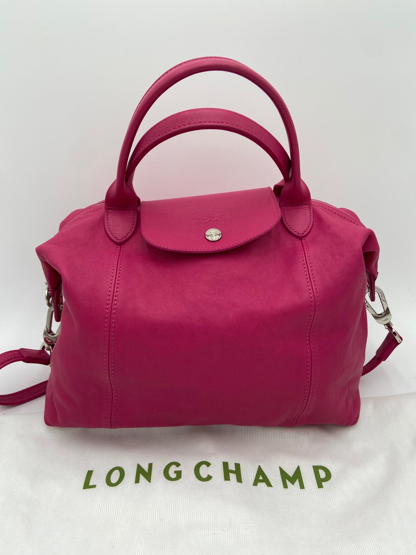 Longchamp Le Pliage Cuir Pink Leather Bag
