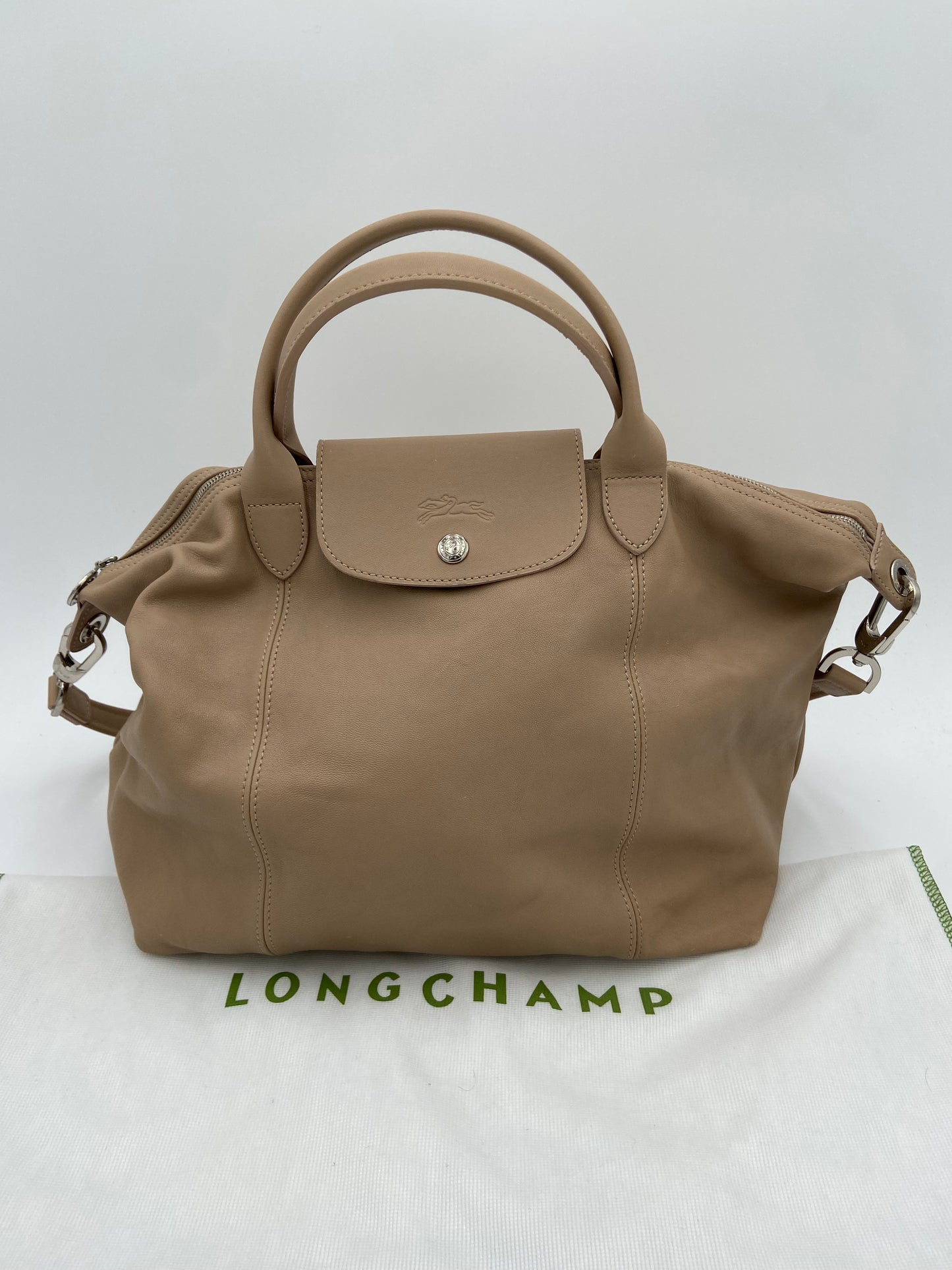 Longchamp Le Pliage Cuir Beige Leather Bag
