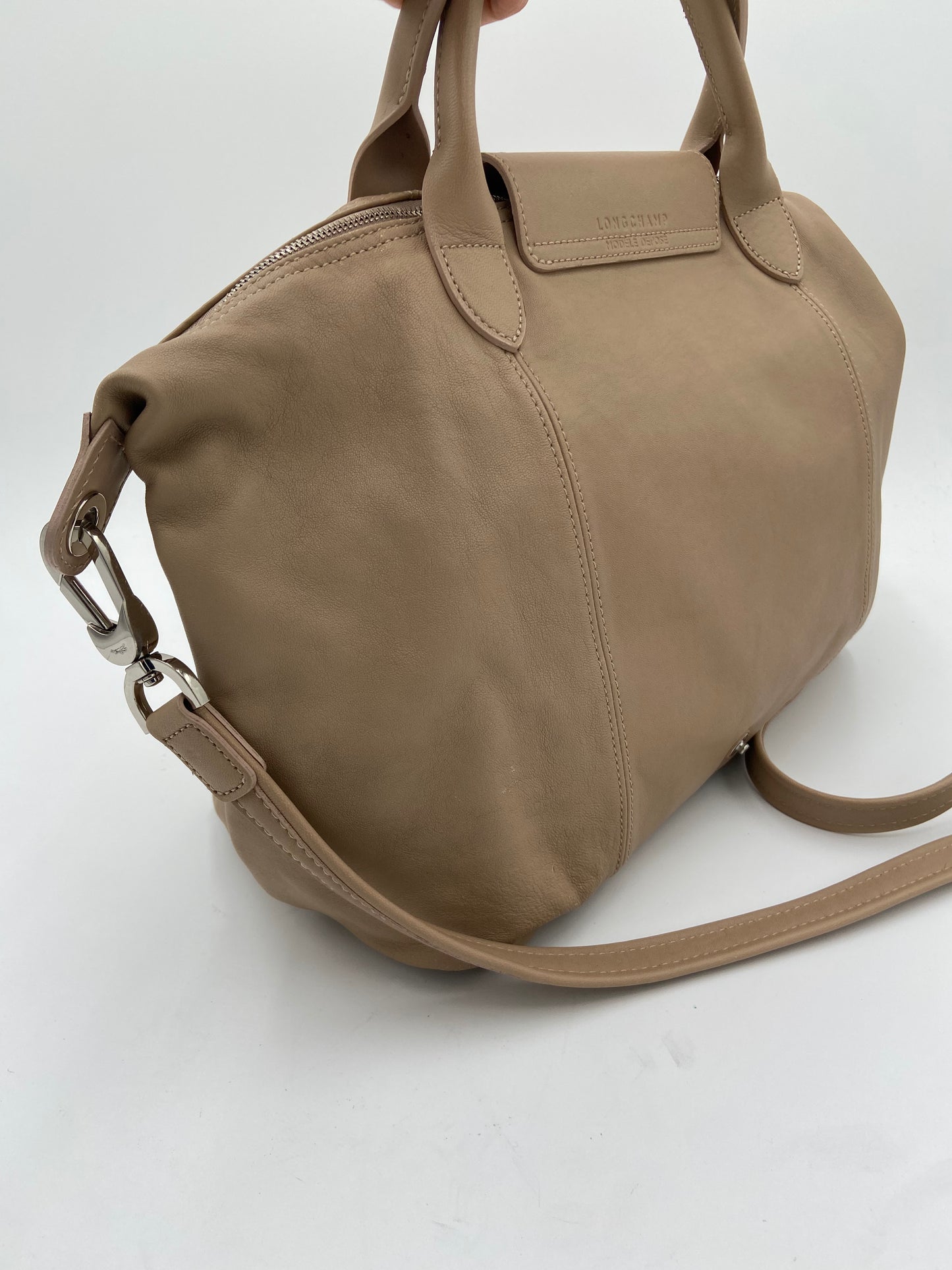 Longchamp Le Pliage Cuir Beige Leather Bag