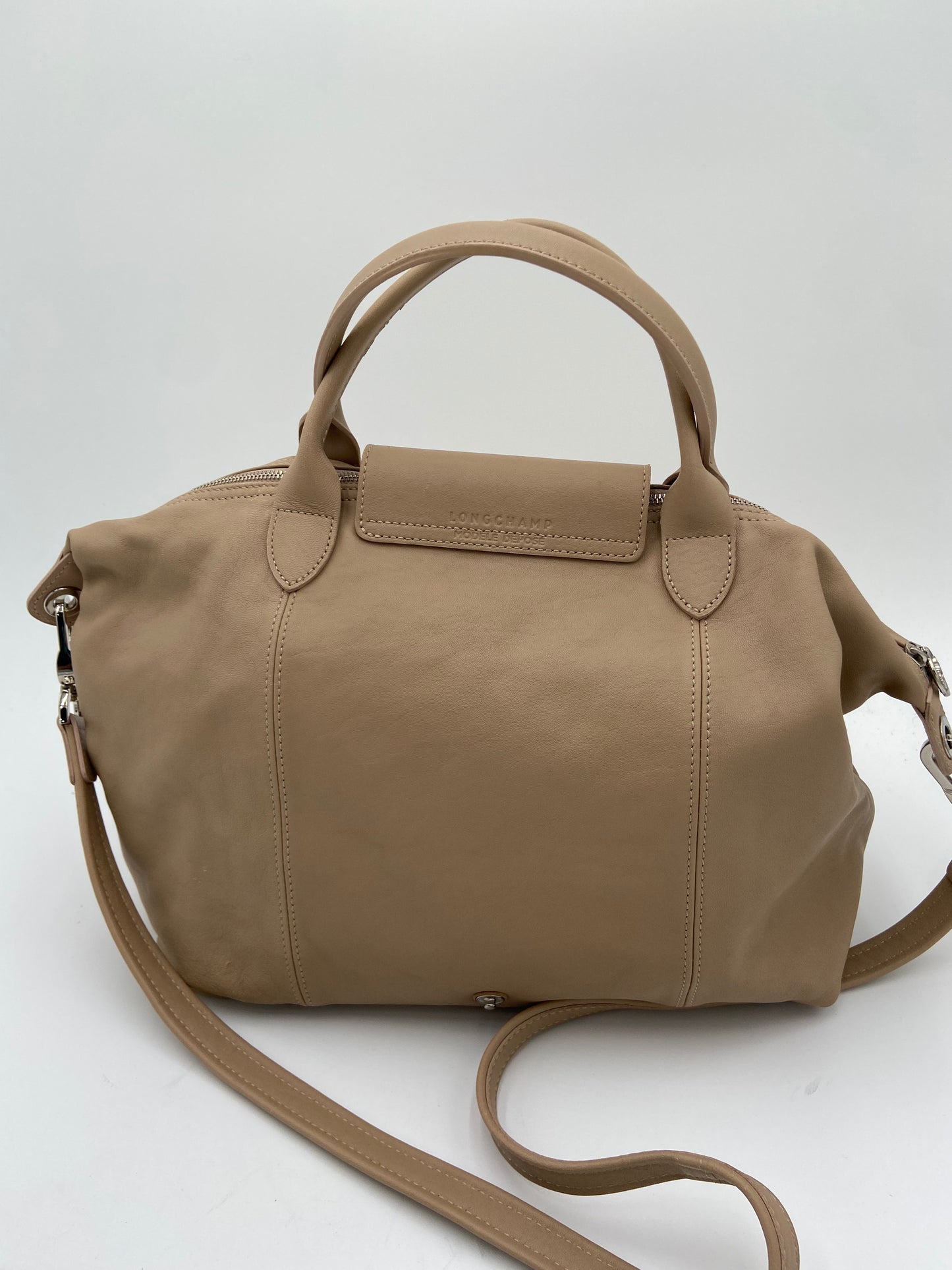 Longchamp Le Pliage Cuir Beige Leather Bag