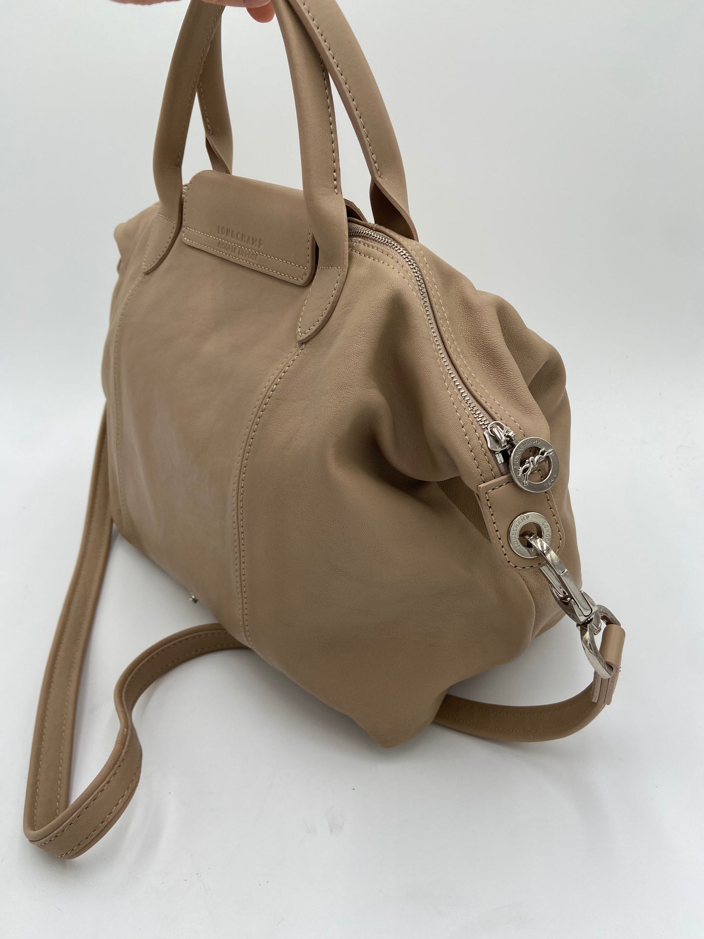Longchamp Le Pliage Cuir Beige Leather Bag