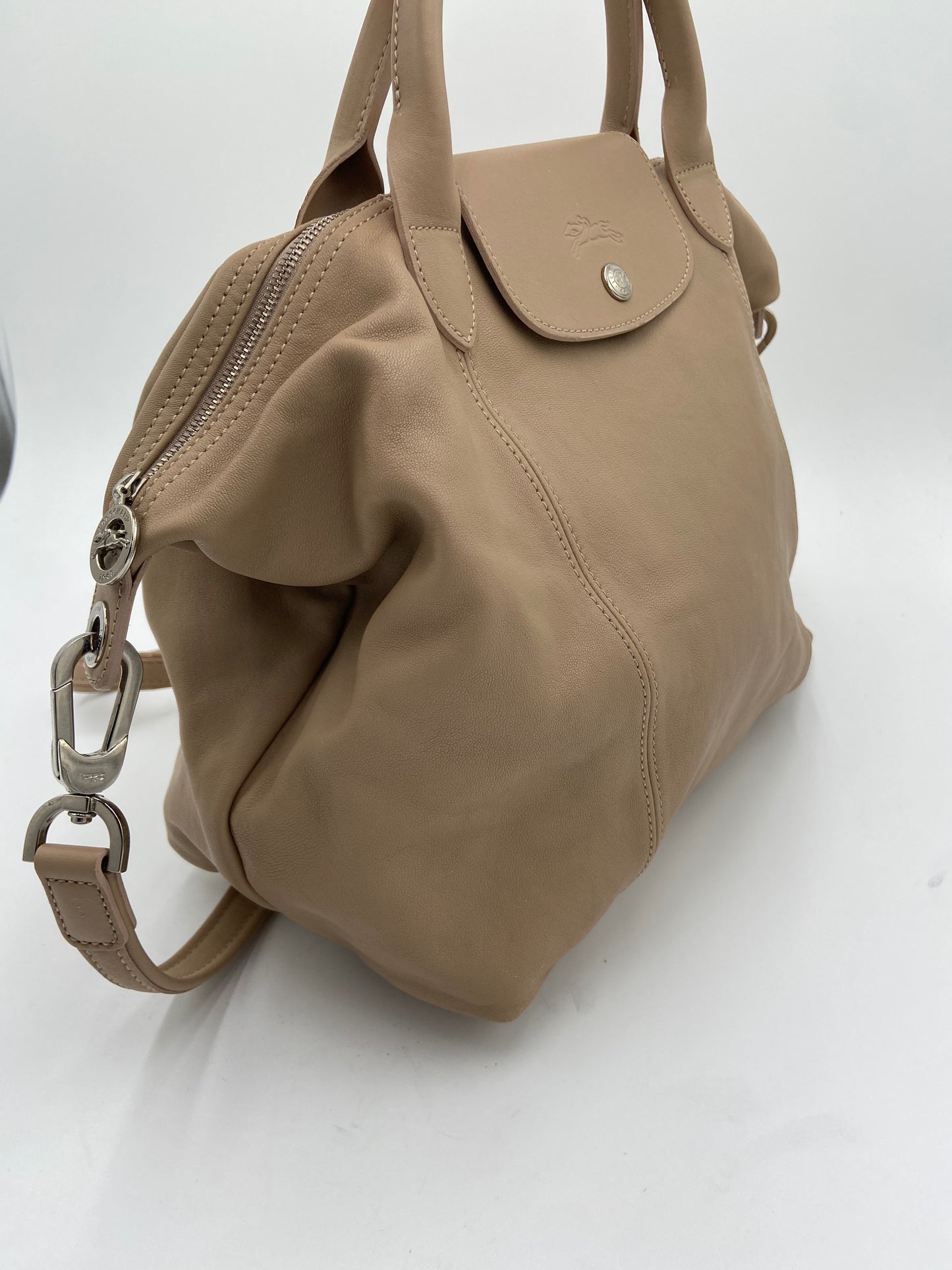 Longchamp Le Pliage Cuir Beige Leather Bag