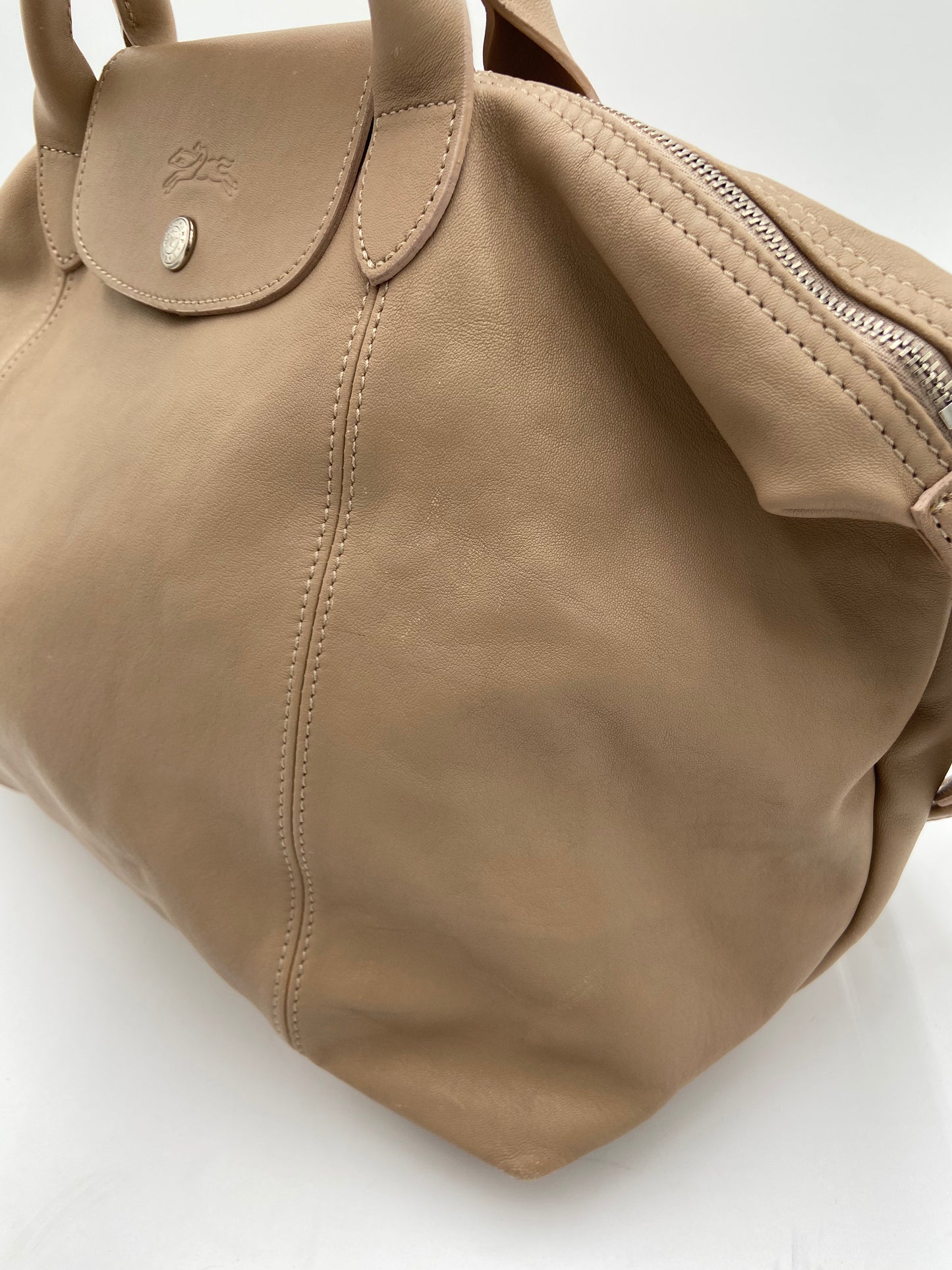 Longchamp Le Pliage Cuir Beige Leather Bag
