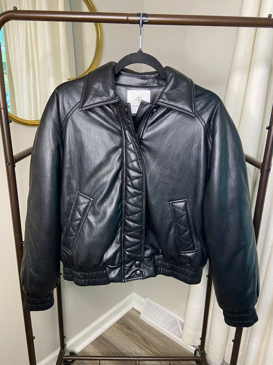 Anine Bing Zora Faux Leather Bomber Jacket size S