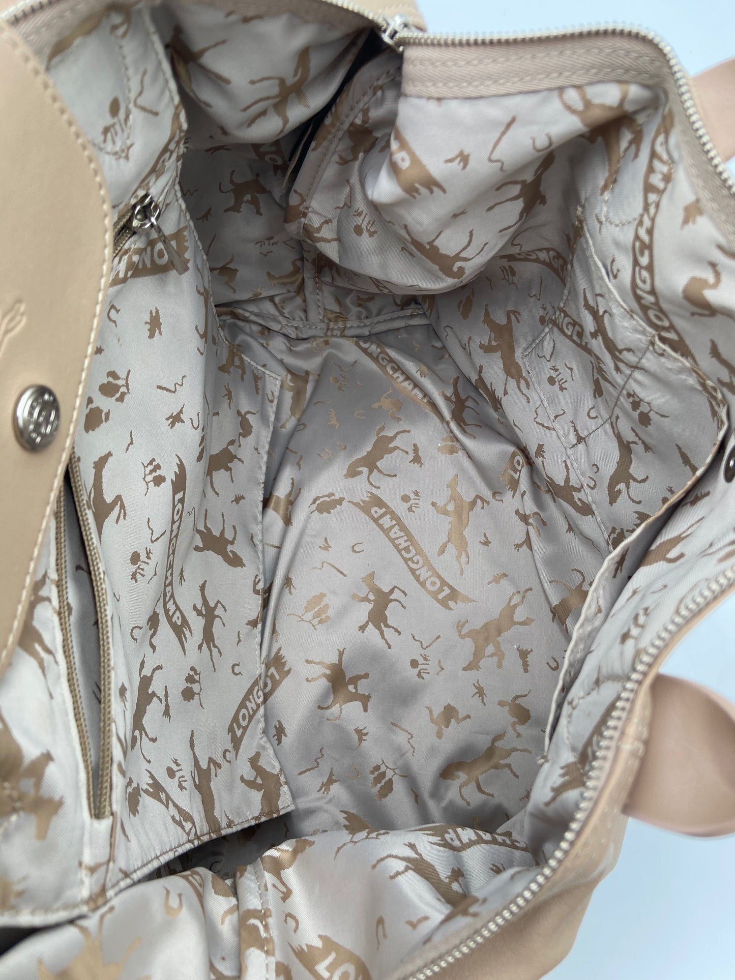 Longchamp Le Pliage Cuir Beige Leather Bag
