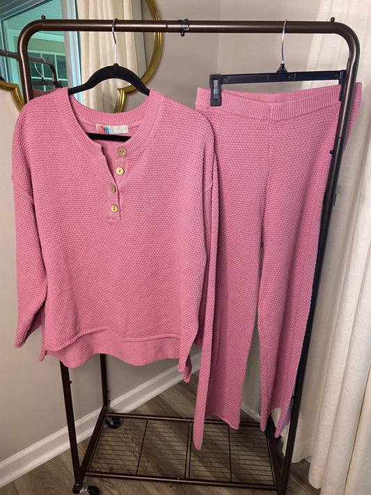 Free People Hailee Waffle Long Sleeve Top and Pants Knit Set size S