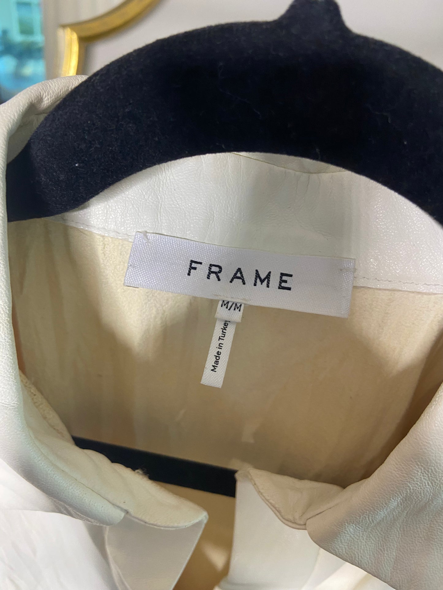 Frame Pleated Button-front Leather Shirt In Bone size M