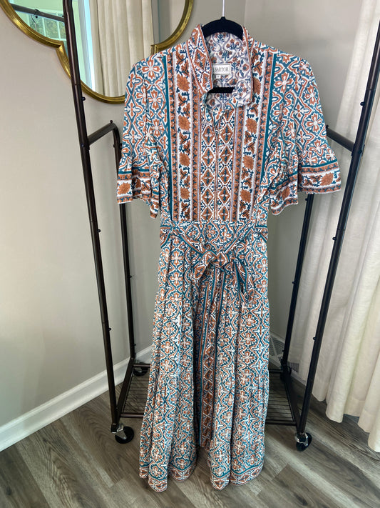 Sue Sartor Short-Sleeve Printed Midi Dress size S