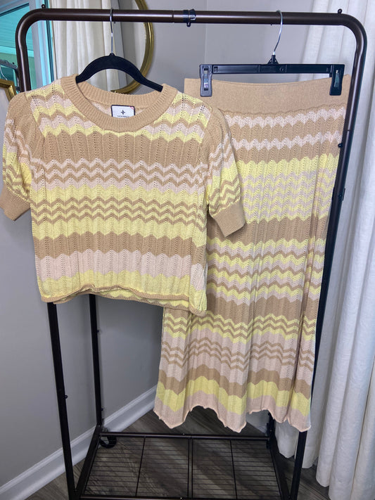 Tuckernuck Citron  Crochet Stripe Sylvie Top and Skirt Set size M