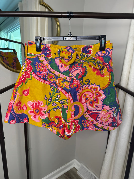 ZIMMERMANN Lovestruck Belted Floral Paisley Shorts size US 8