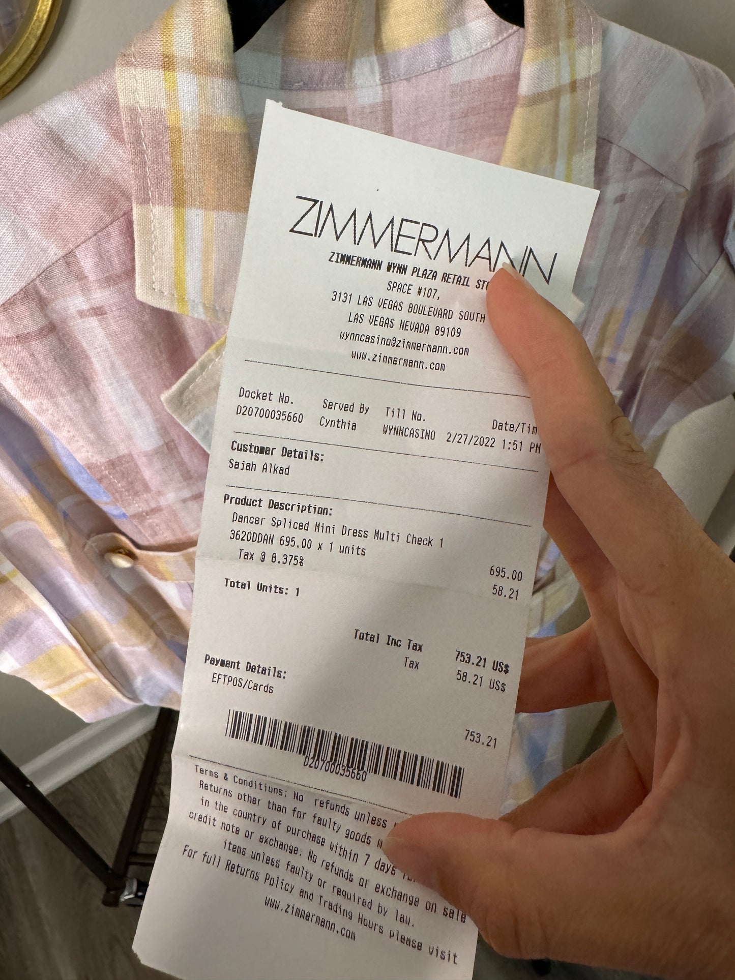 ZIMMERMANN Dancer Spliced Check-Print Mini Dress size US 6