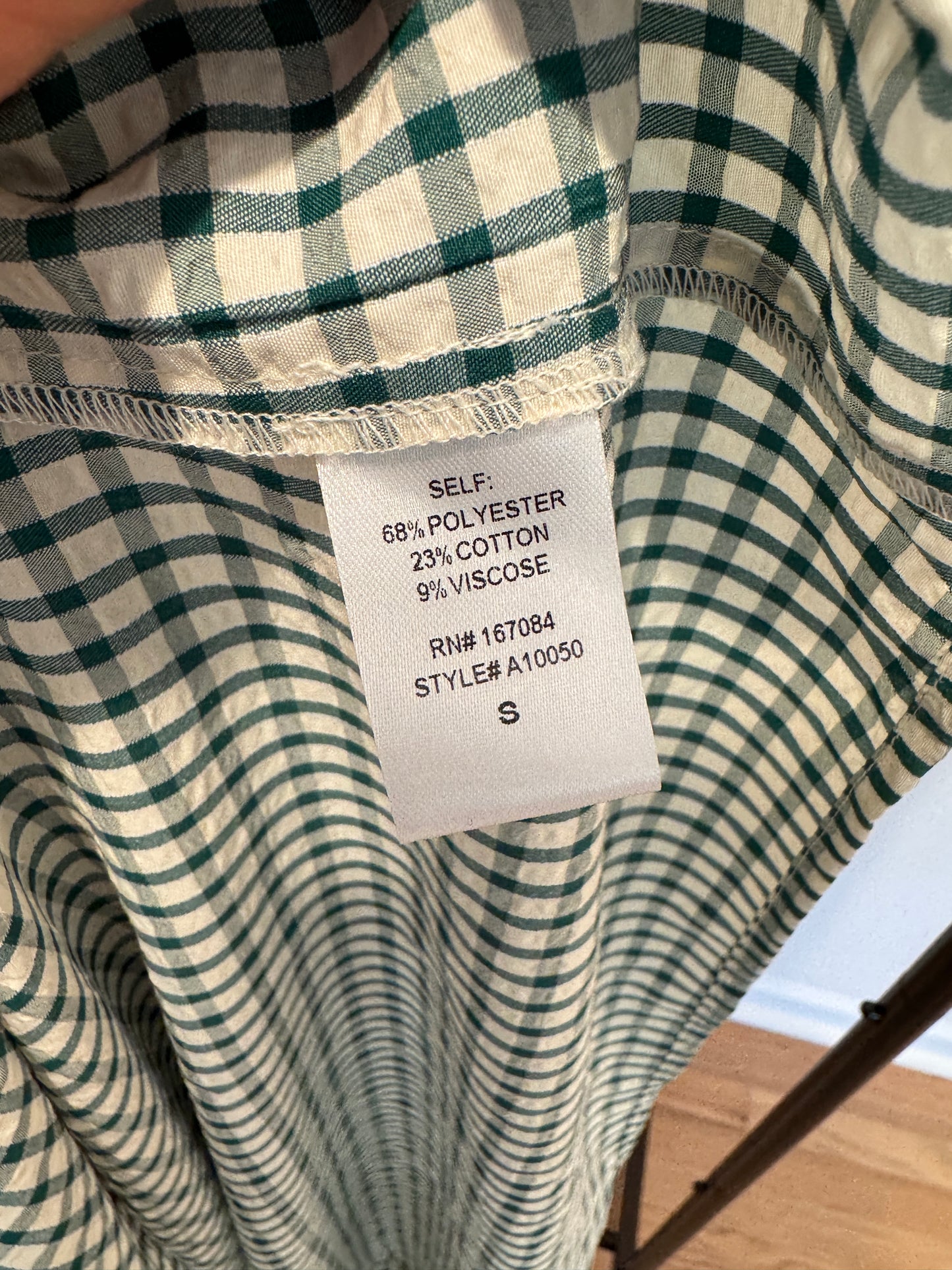 Pomander Place Zacara Green Gingham Dress size S