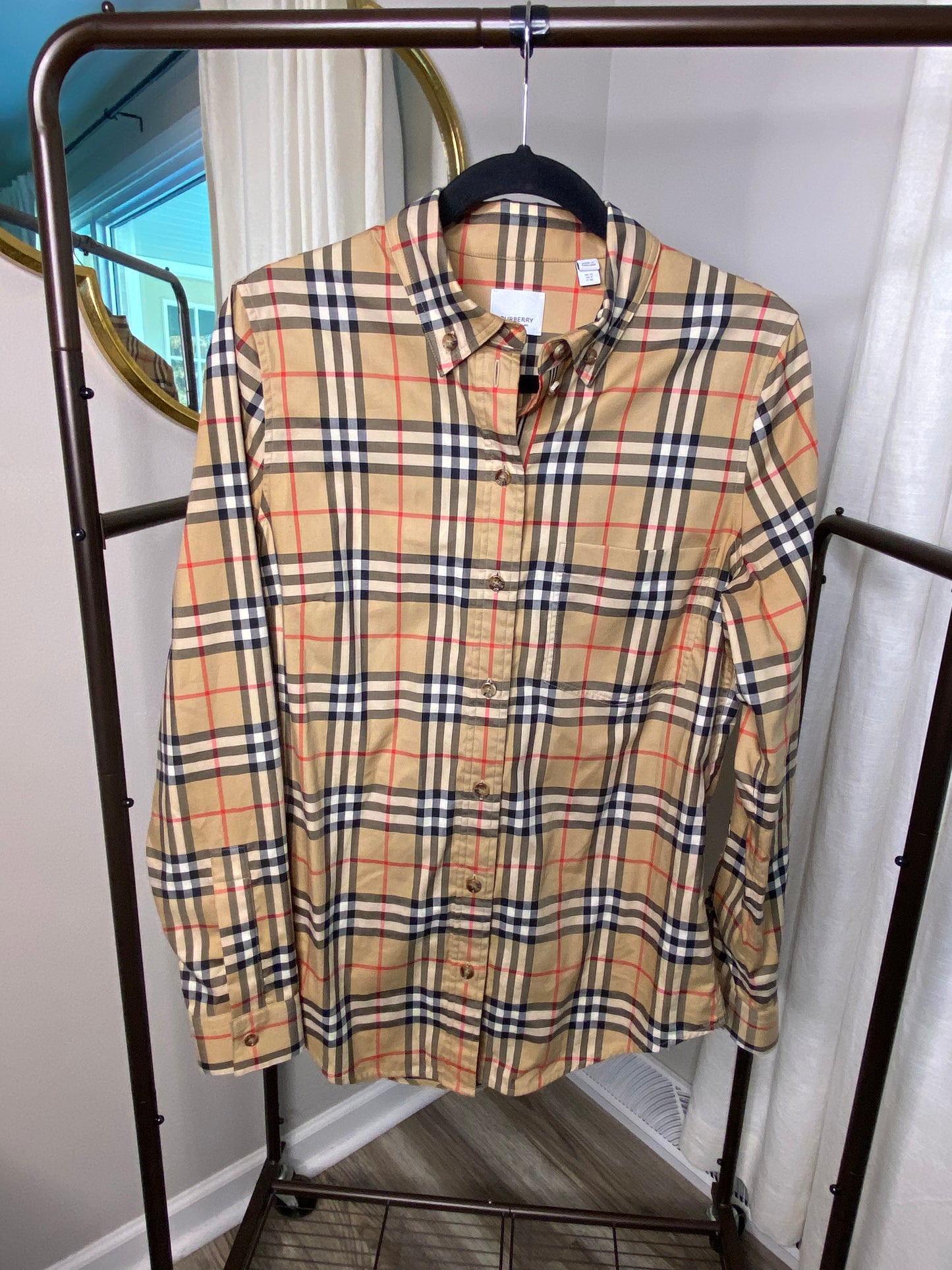 Burberry Check Stretch Cotton Shirt size US 8