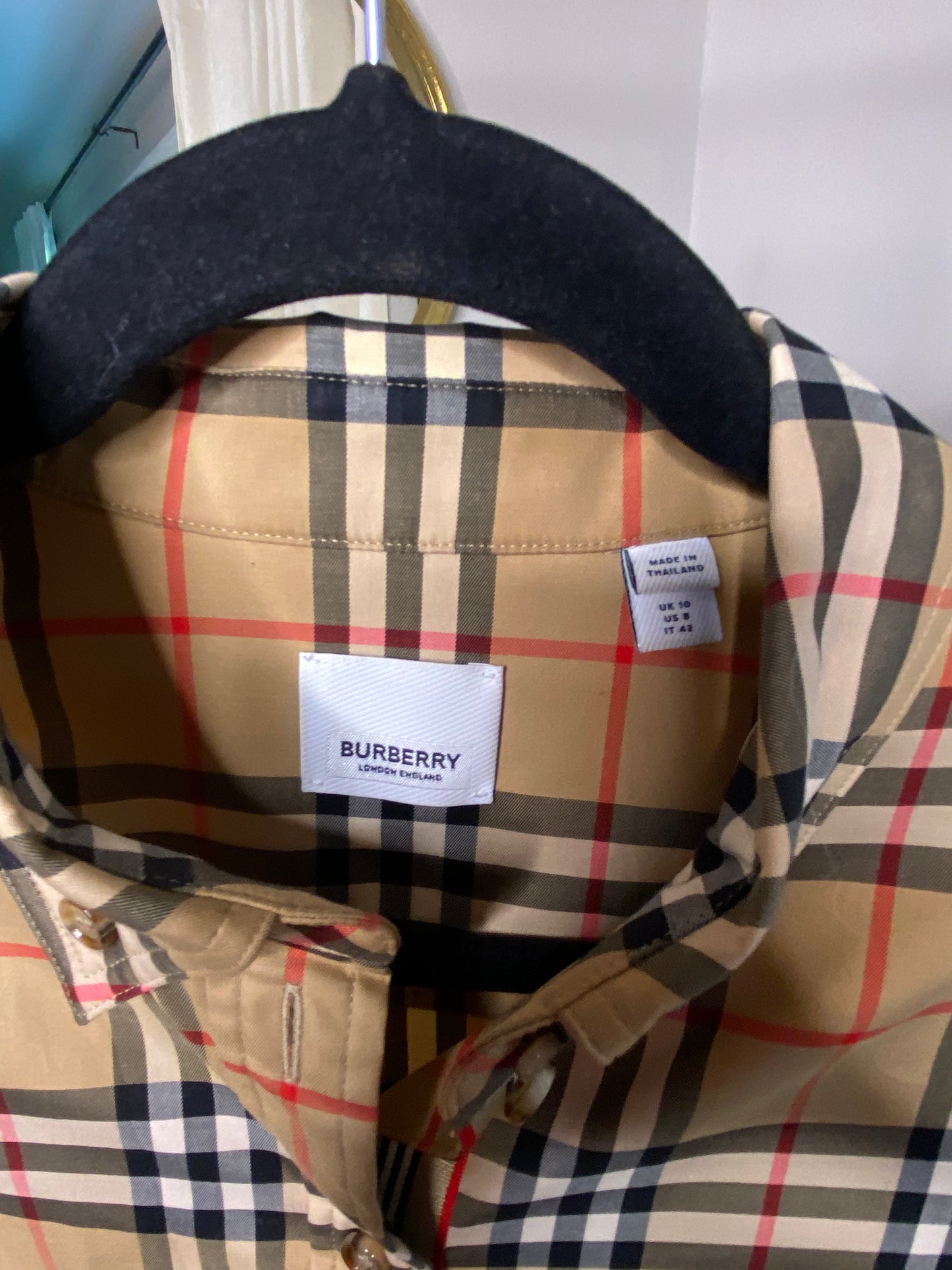 Burberry Check Stretch Cotton Shirt size US 8
