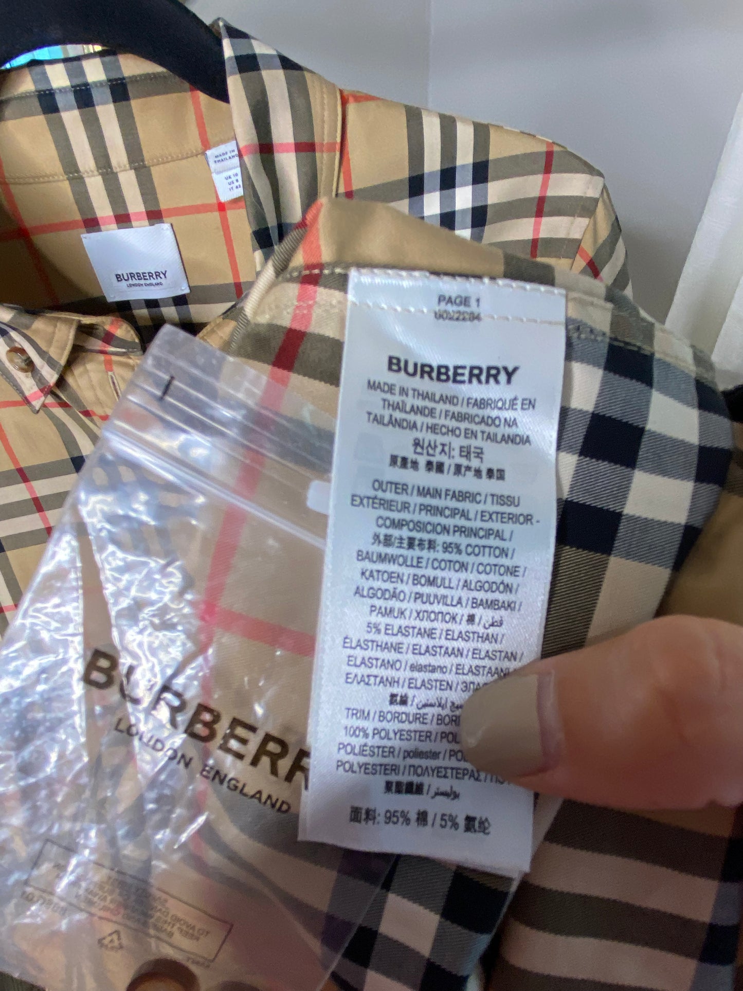 Burberry Check Stretch Cotton Shirt size US 8