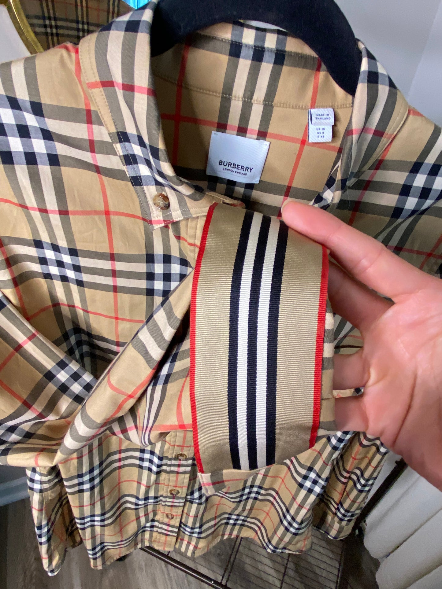 Burberry Check Stretch Cotton Shirt size US 8