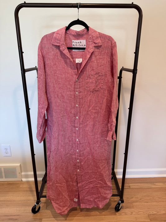 Frank and Eileen Rory Maxi Shirtdress in Red Linen size L