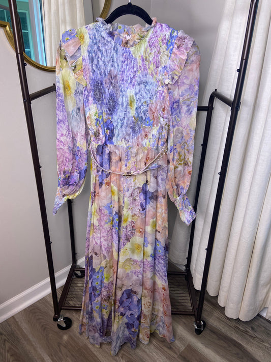 Zimmermann Rhythmic Shirred Floral-Print Midi Dress size US 6