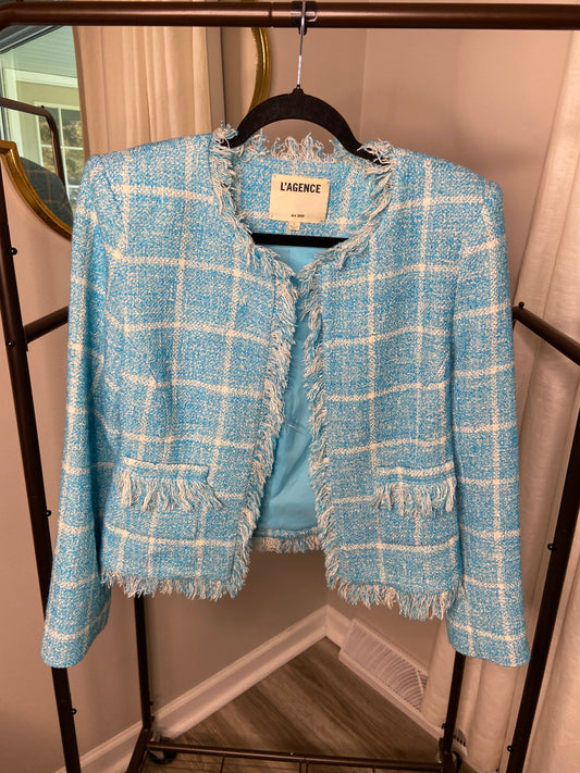 L'Agence Angelina Blue Tweed Blazer size 8
