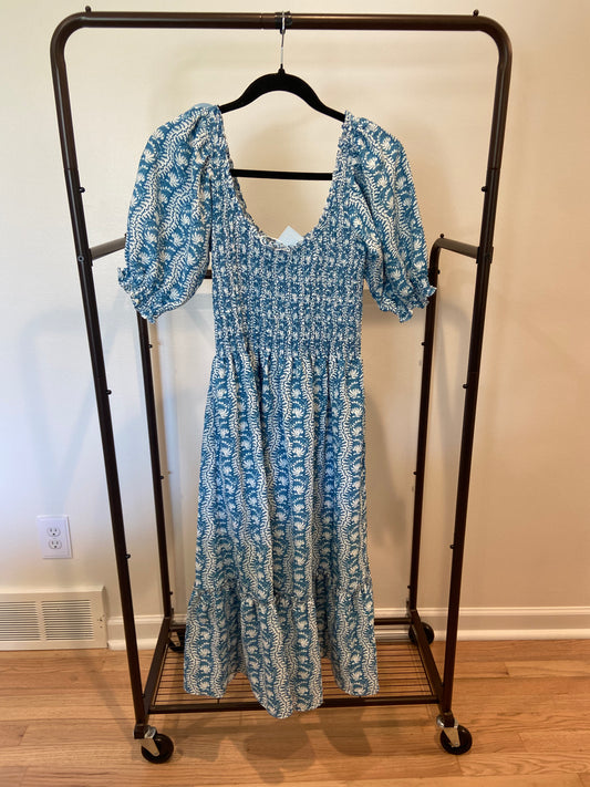 Hill House The Louisa Nap Dress Trailing Vine Blue Crepe