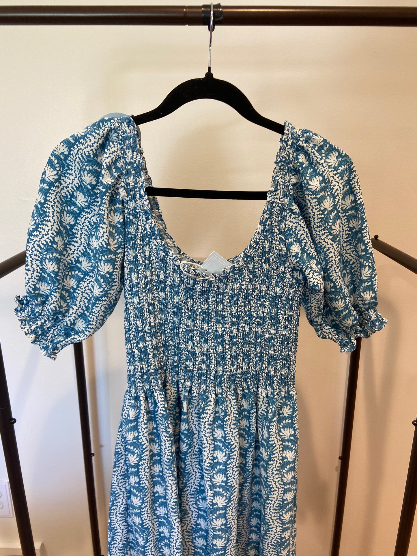 Hill House The Louisa Nap Dress Trailing Vine Blue Crepe