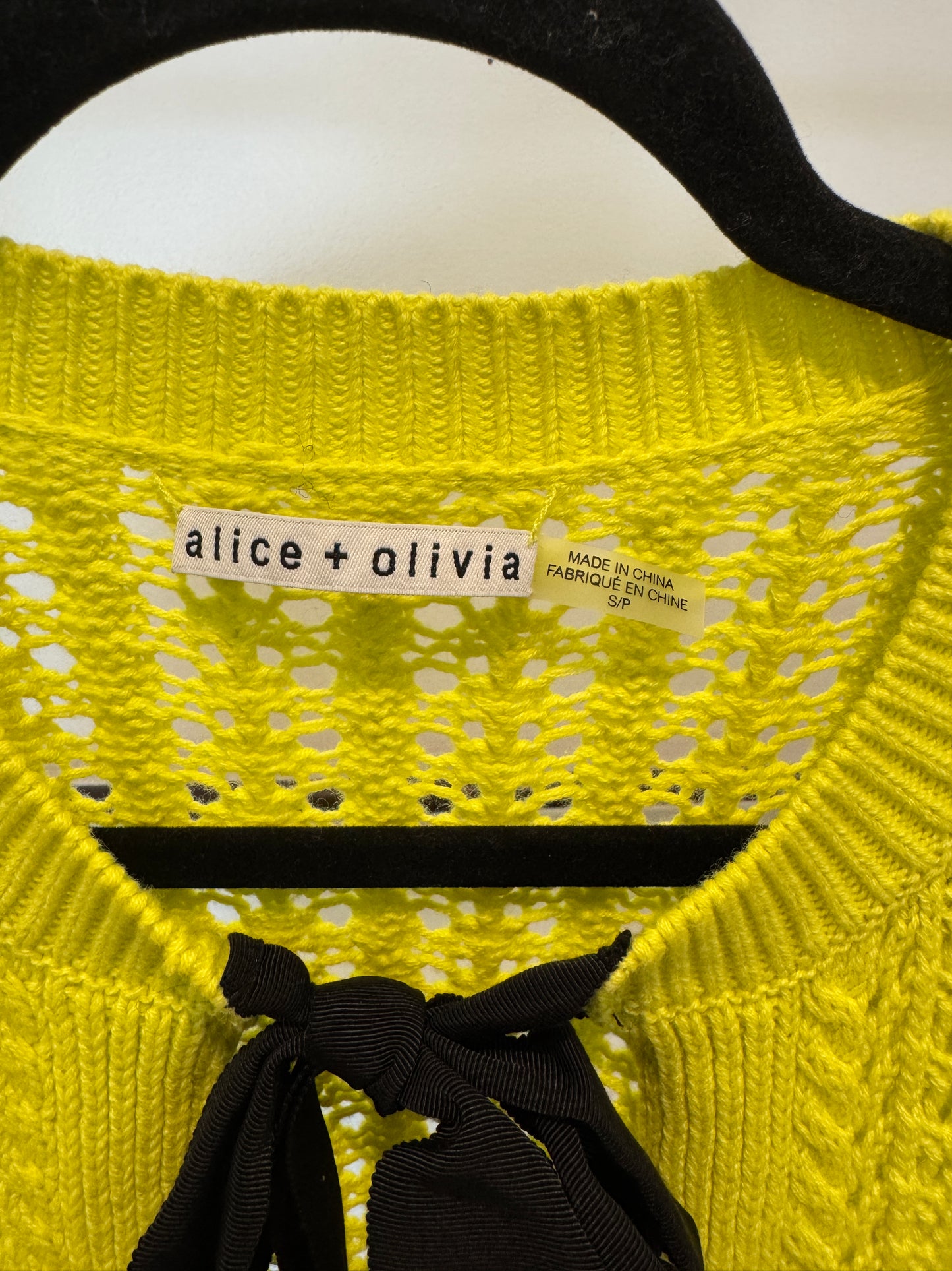 Alice and Olivia Kitty Puff Sleeve Bow Cardigan in Yellow size S