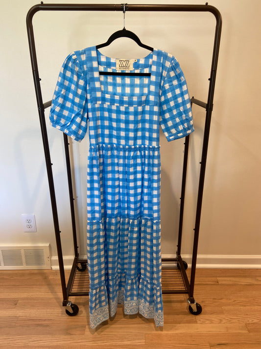 SZ Blockprints Divya Dress Blue Gingham size M
