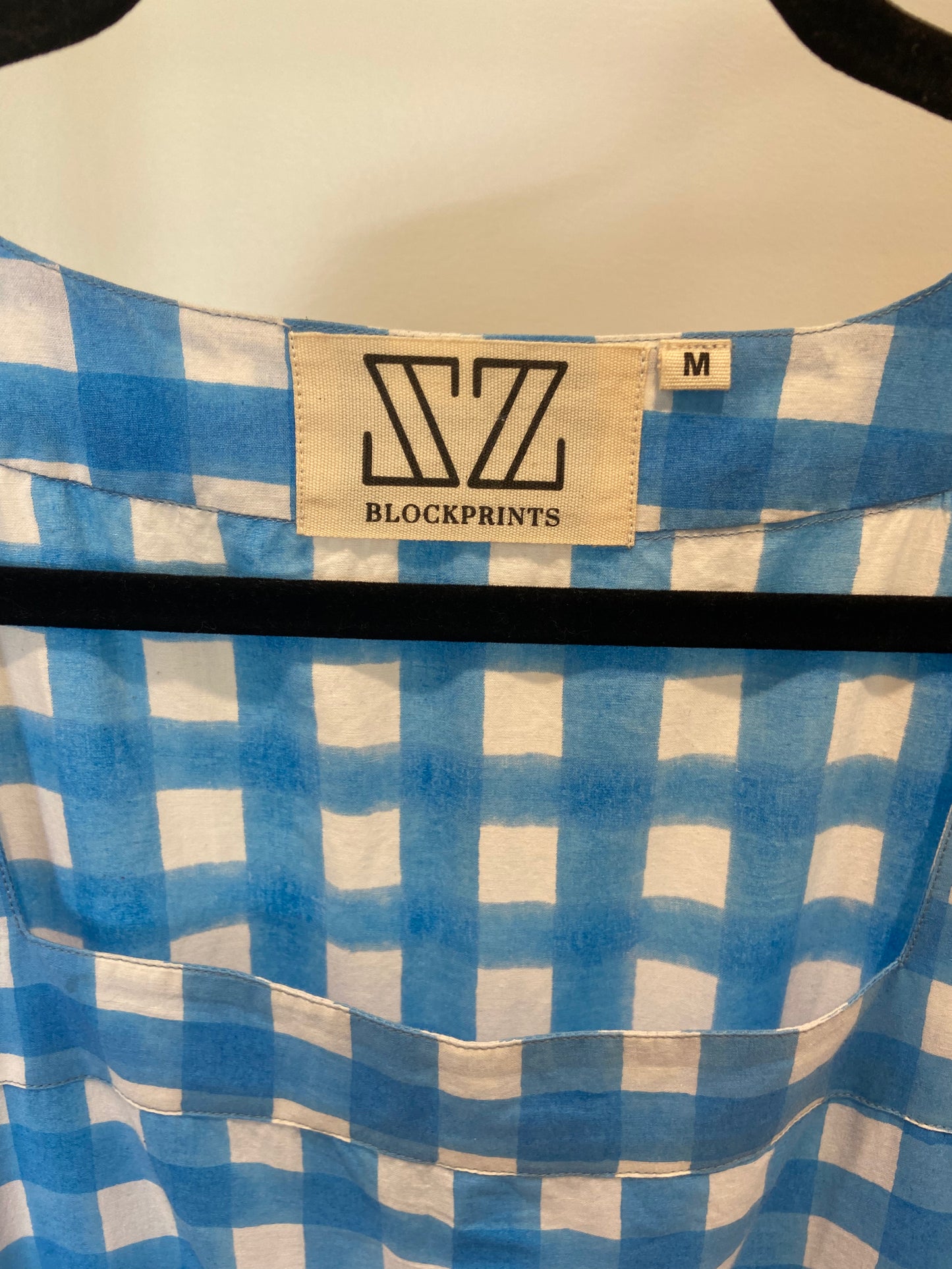 SZ Blockprints Divya Dress Blue Gingham size M