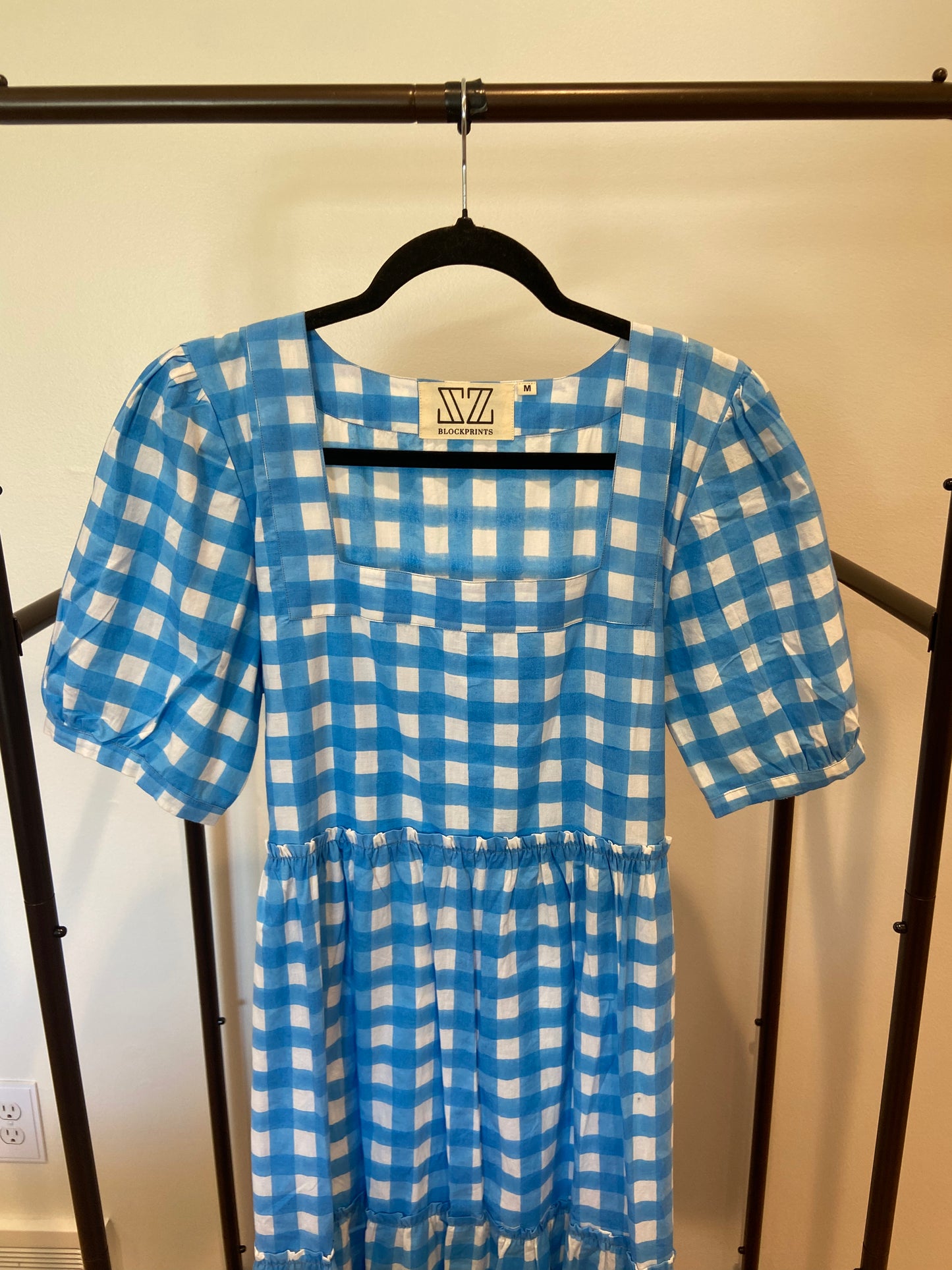 SZ Blockprints Divya Dress Blue Gingham size M