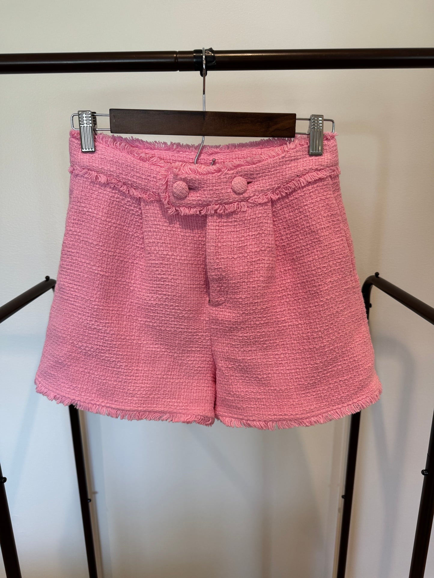 Cinq a Sept Pink Cherryl Apple Blossom Tweed Fringe Shorts size 0