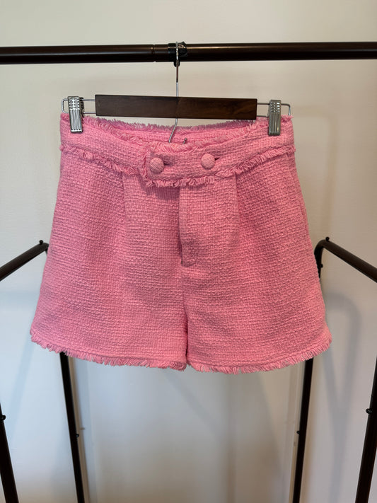 Cinq a Sept Pink Cherryl Apple Blossom Tweed Fringe Shorts size 0