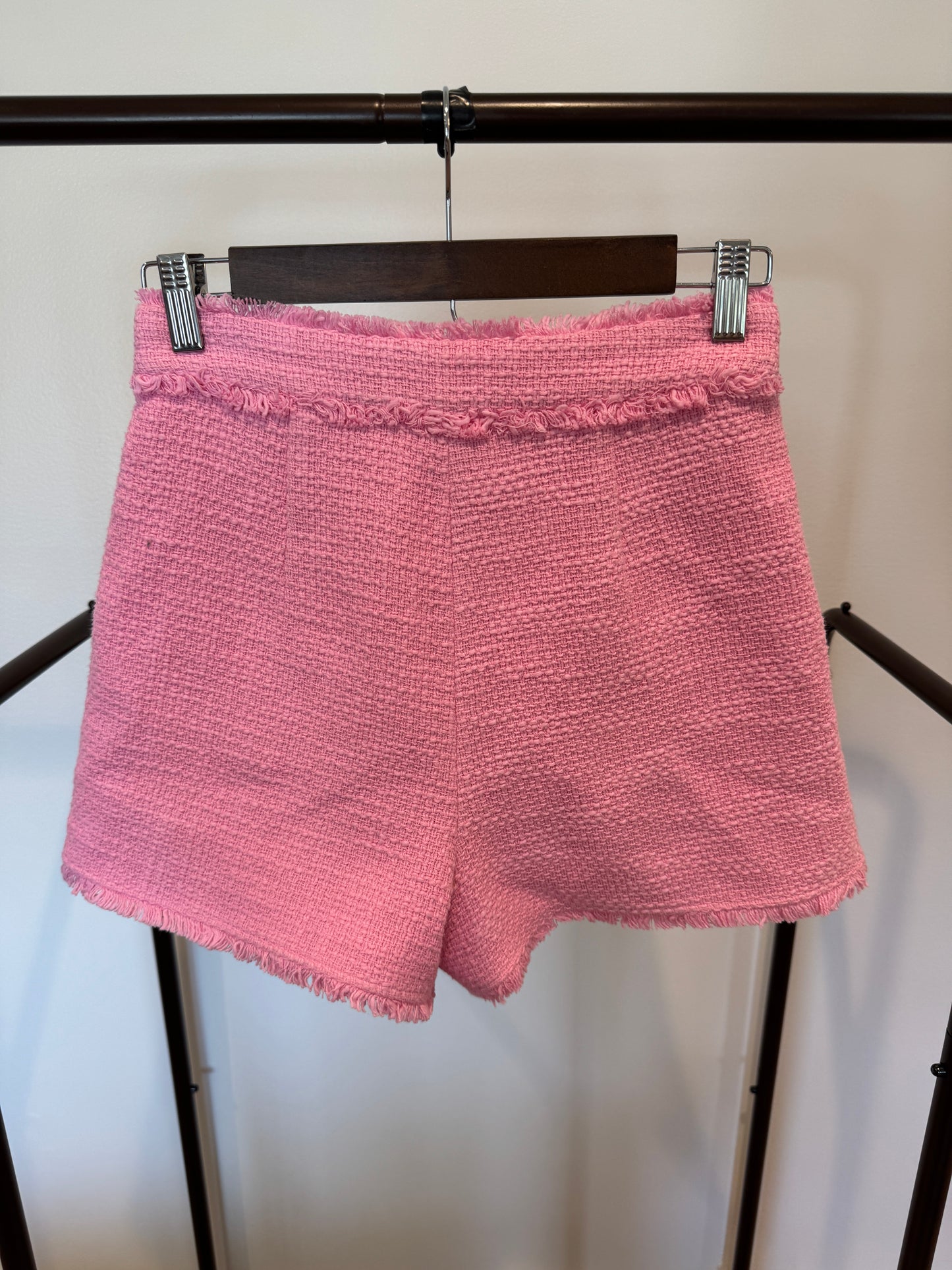 Cinq a Sept Pink Cherryl Apple Blossom Tweed Fringe Shorts size 0