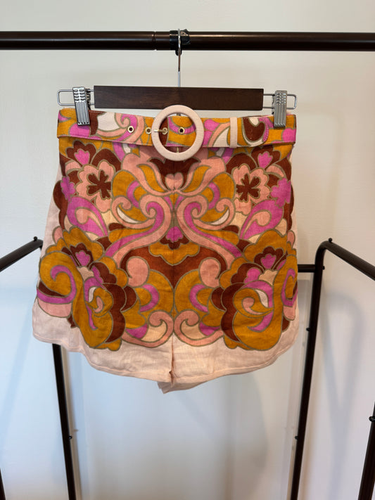 Zimmermann Belted Paisley-Print Linen Shorts size 0 US 4