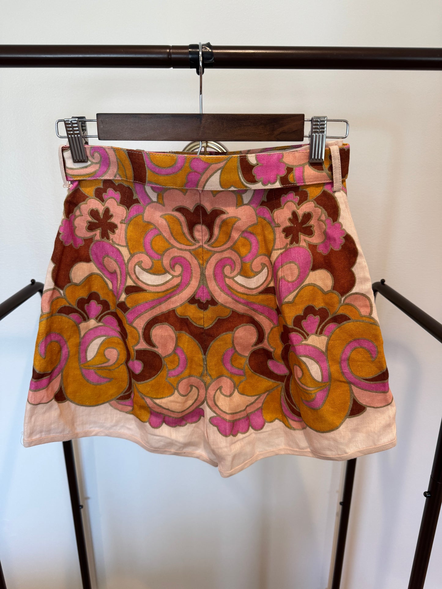 Zimmermann Belted Paisley-Print Linen Shorts size 0 US 4
