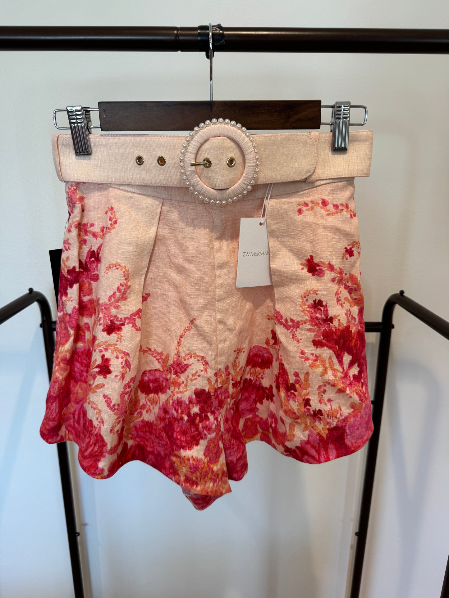 Zimmermann High Tide Belted Pleated Floral Shorts size 0 US 4