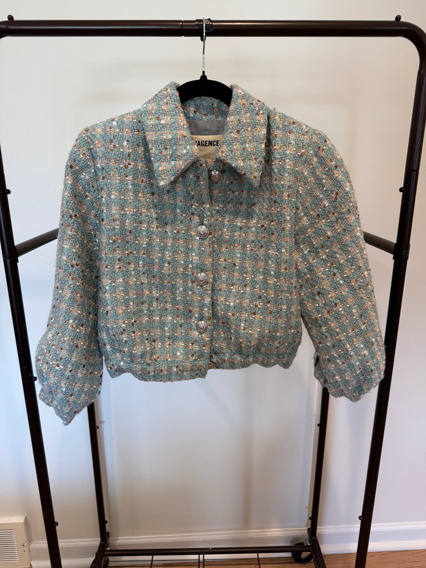 L'Agence Bridges Tweed Jacket in Turquoise size 2