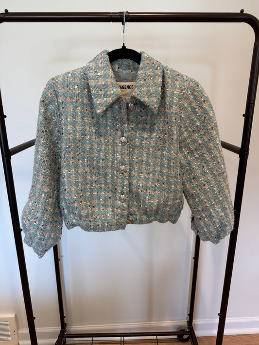 L'Agence Bridges Tweed Jacket in Turquoise size 2