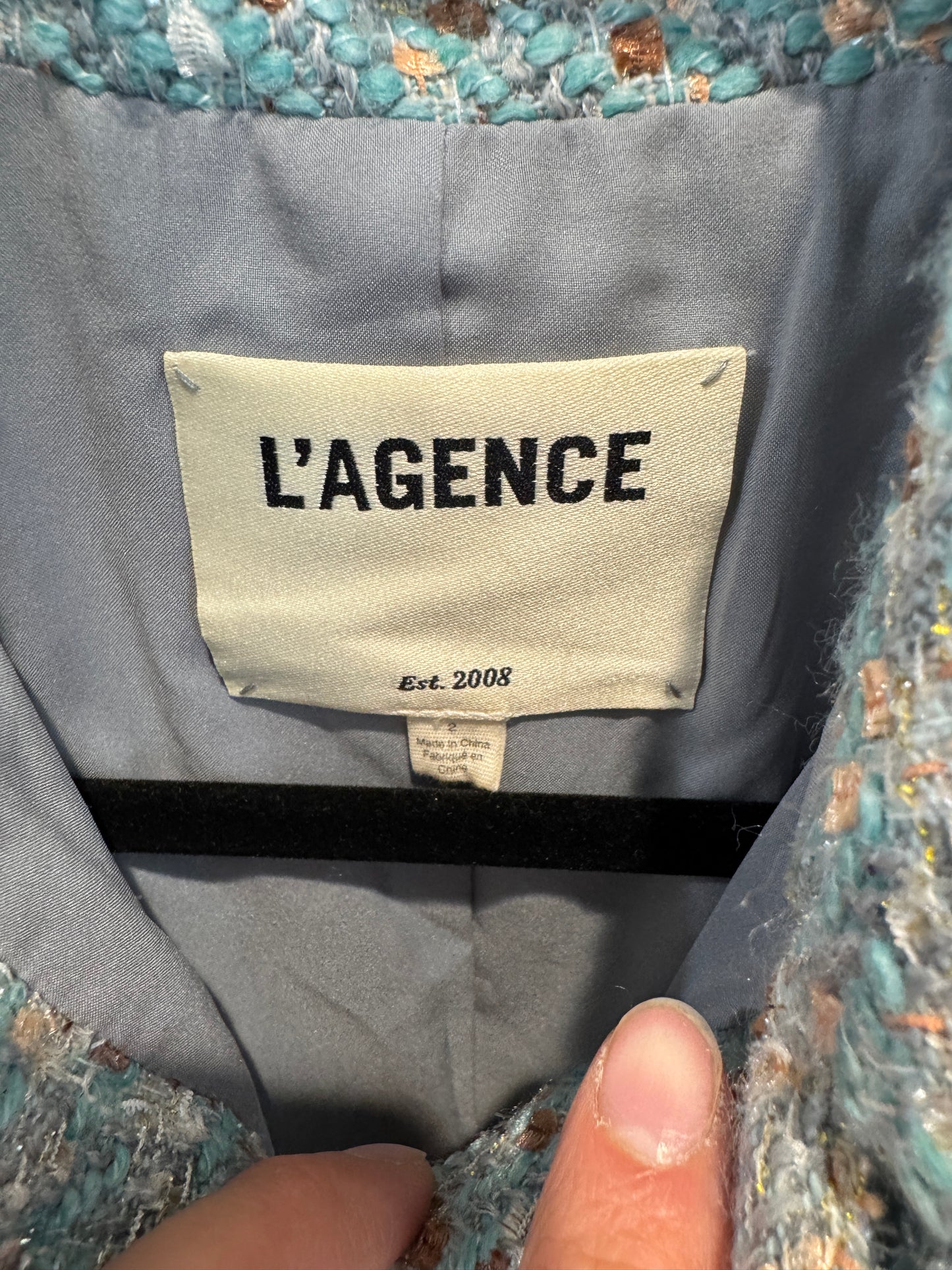 L'Agence Bridges Tweed Jacket in Turquoise size 2