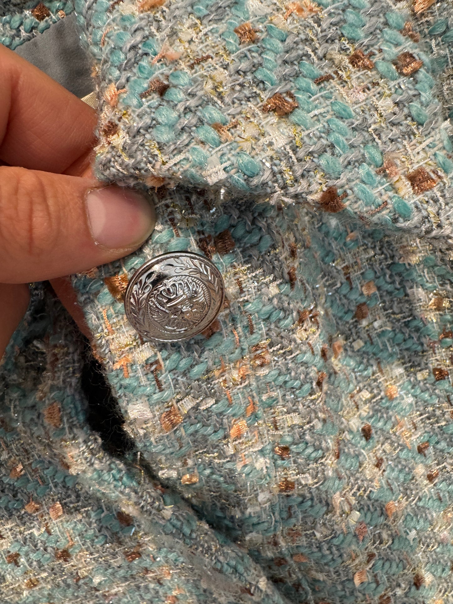 L'Agence Bridges Tweed Jacket in Turquoise size 2