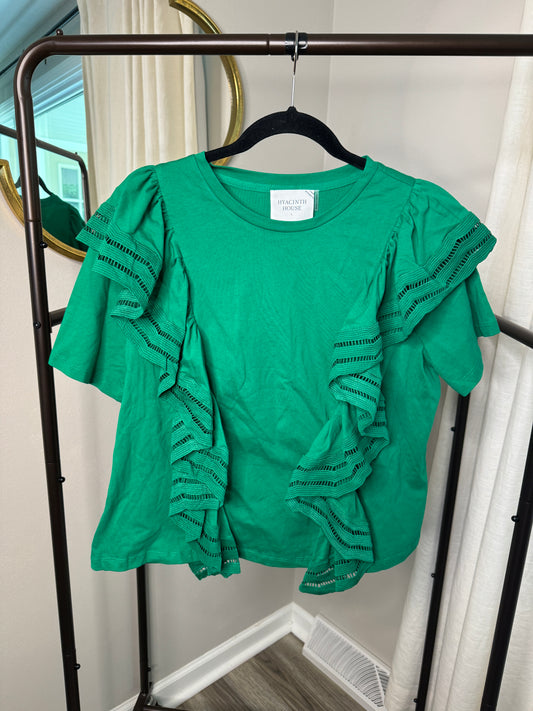 Hyacinth House Green Ruffle Top size L