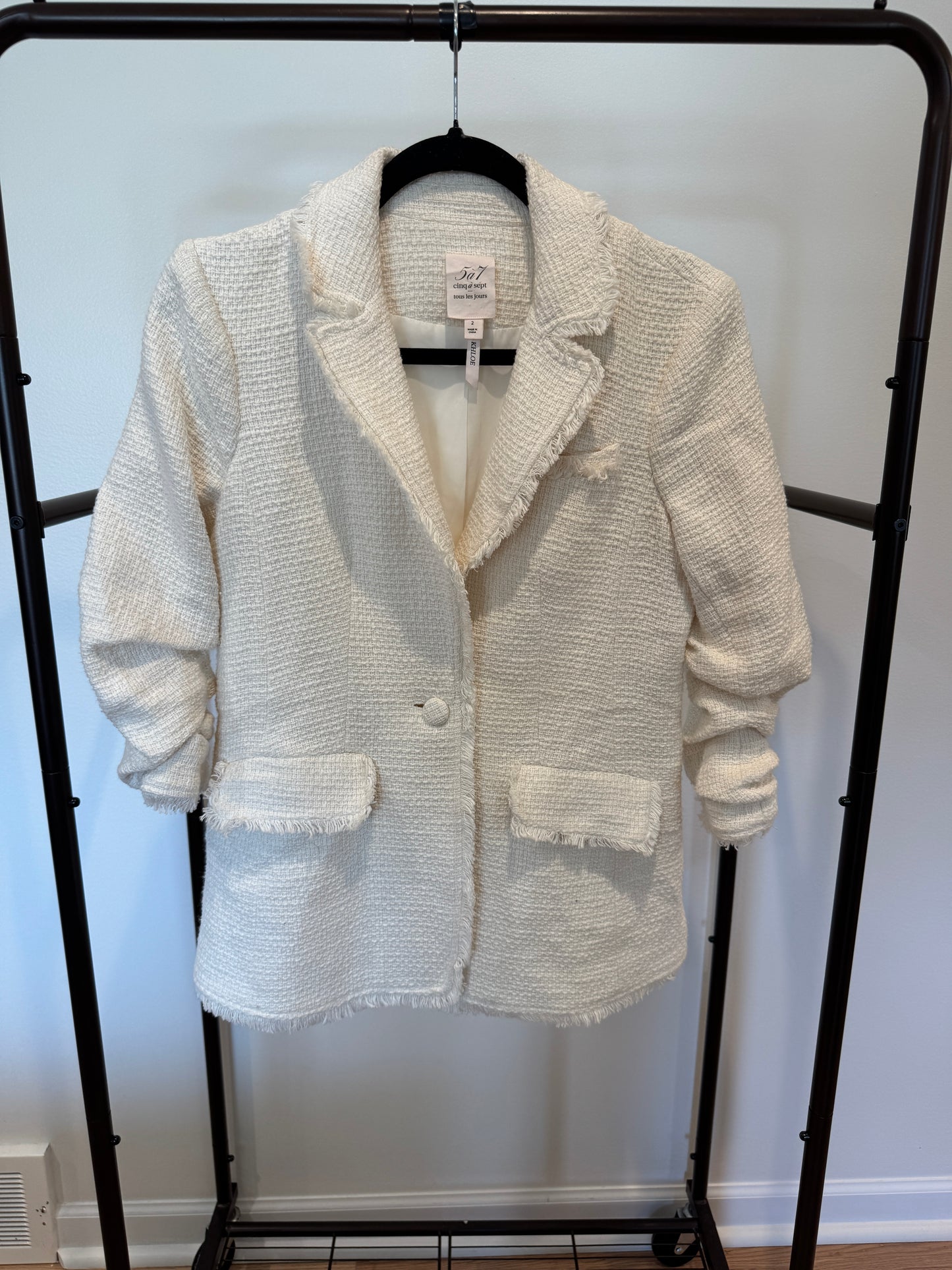 Cinq a Sept Khloe Cream Tweed Blazer size 2