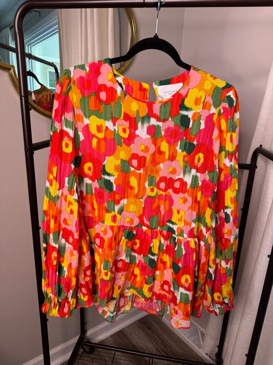 Pomander Place Magnolia Watercolor Carlota Blouse size L
