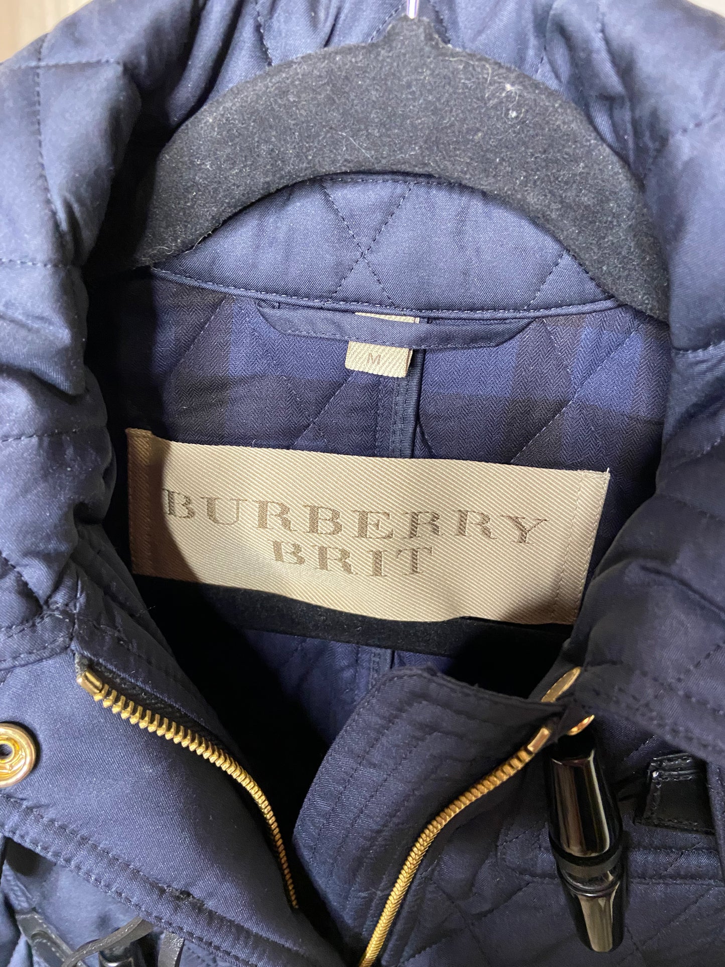 Burberry Quilted Navy Blue Toggle Coat size M