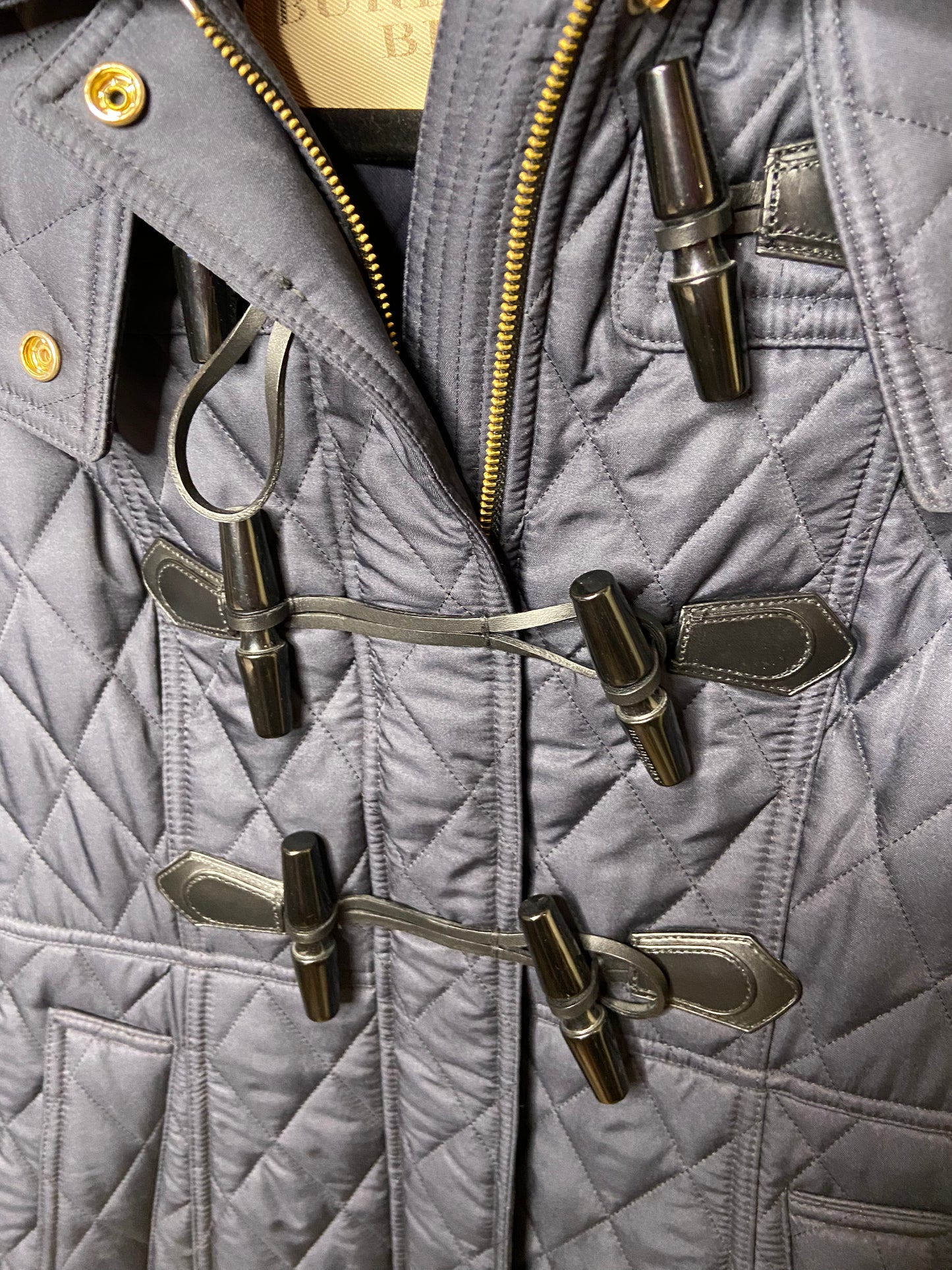 Burberry Quilted Navy Blue Toggle Coat size M