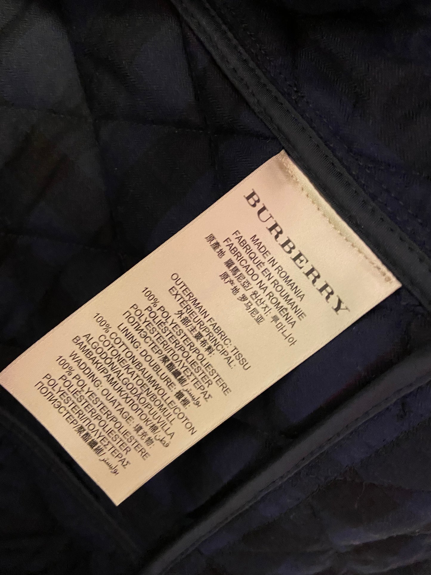 Burberry Quilted Navy Blue Toggle Coat size M