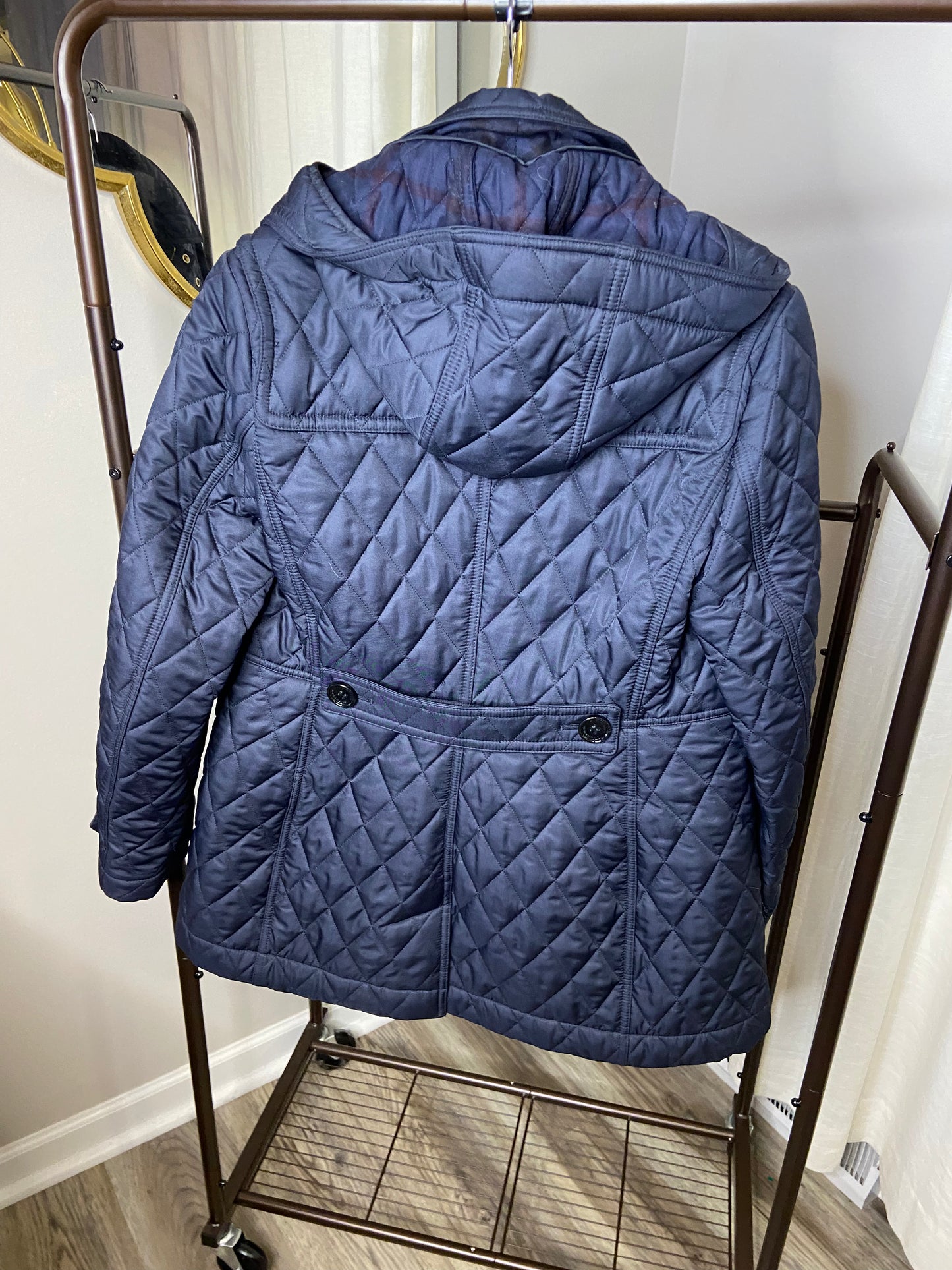 Burberry Quilted Navy Blue Toggle Coat size M