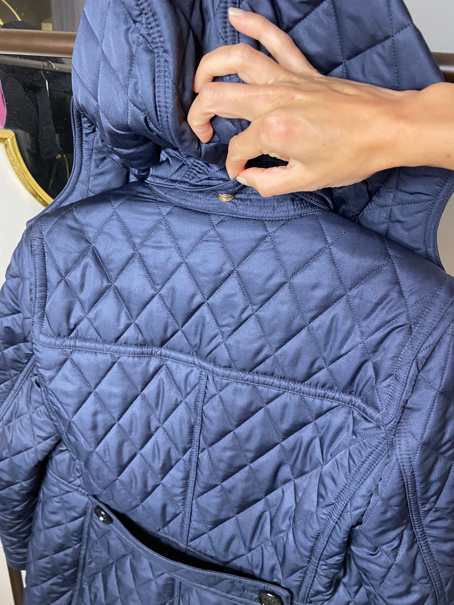 Burberry Quilted Navy Blue Toggle Coat size M