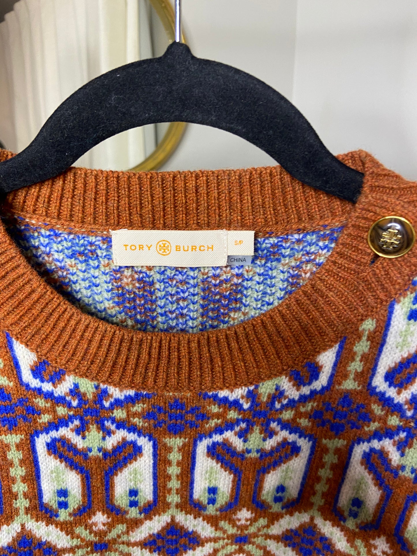 Tory Burch Rust Melange Fair Isle Sweater size S