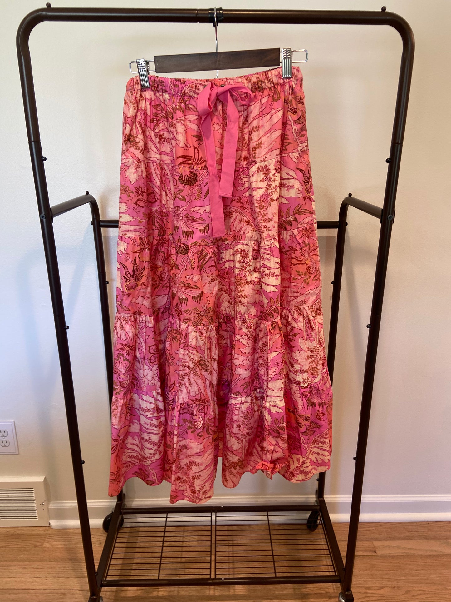 Ulla Johnson Makana Floral Tiered Midi Skirt in Cotton Poplin with Kalena Top size 0 / 2