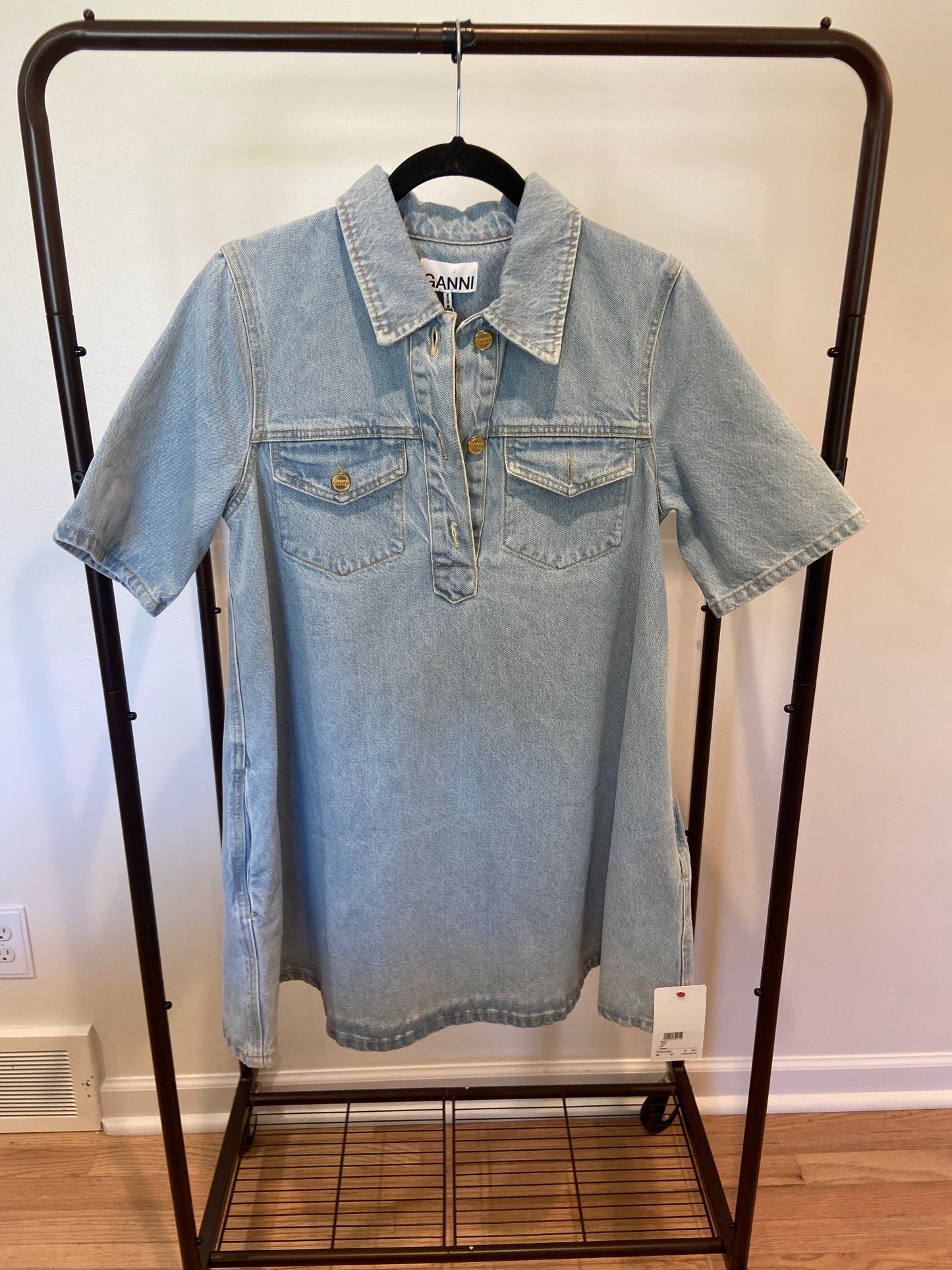 Ganni Cutline Cotton Denim Mini Dress size 36 - us 4